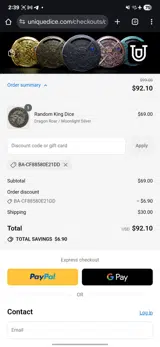 Unique Dice coupon verification screenshot