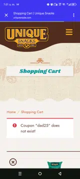 DAD25 coupon verification screenshot