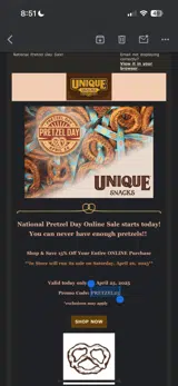 PRETZEL25 coupon verification screenshot