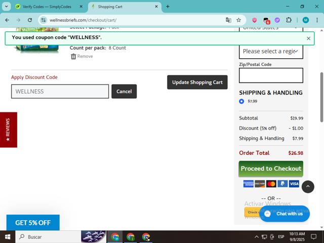 Unique Wellness checkout page showing Unique Wellness discount code box | Screenshot taken by SimplyCodes community member on Sep 8, 2025