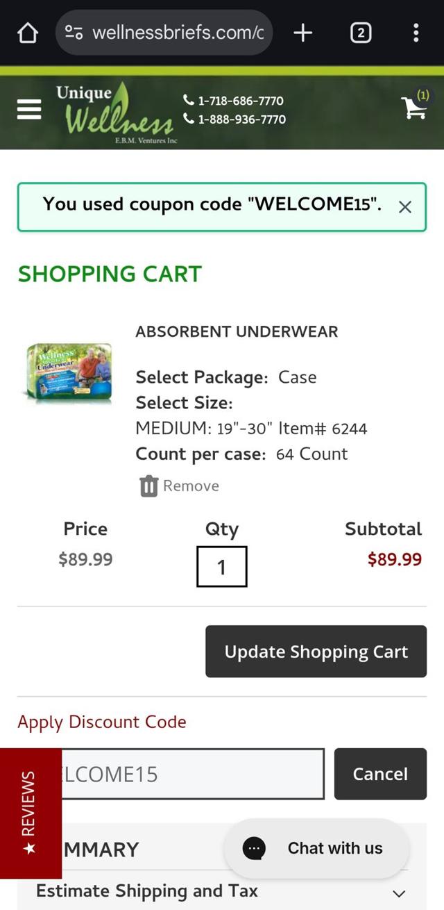 Unique Wellness checkout page showing Unique Wellness discount code box | Screenshot taken by SimplyCodes community member on Aug 30, 2025