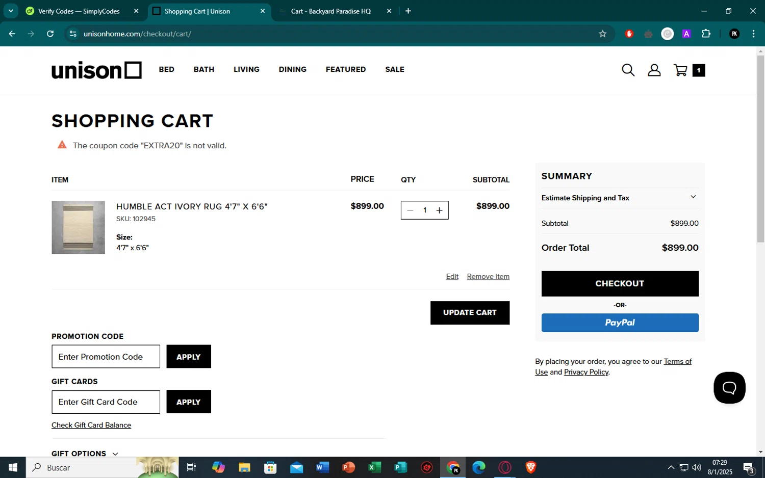 Unison promo code screenshot showing code EXTRA20 applied at Unison checkout page. Uploaded by SimplyCodes community member CristianoRonaldoDosSantos on Jan 8, 2025