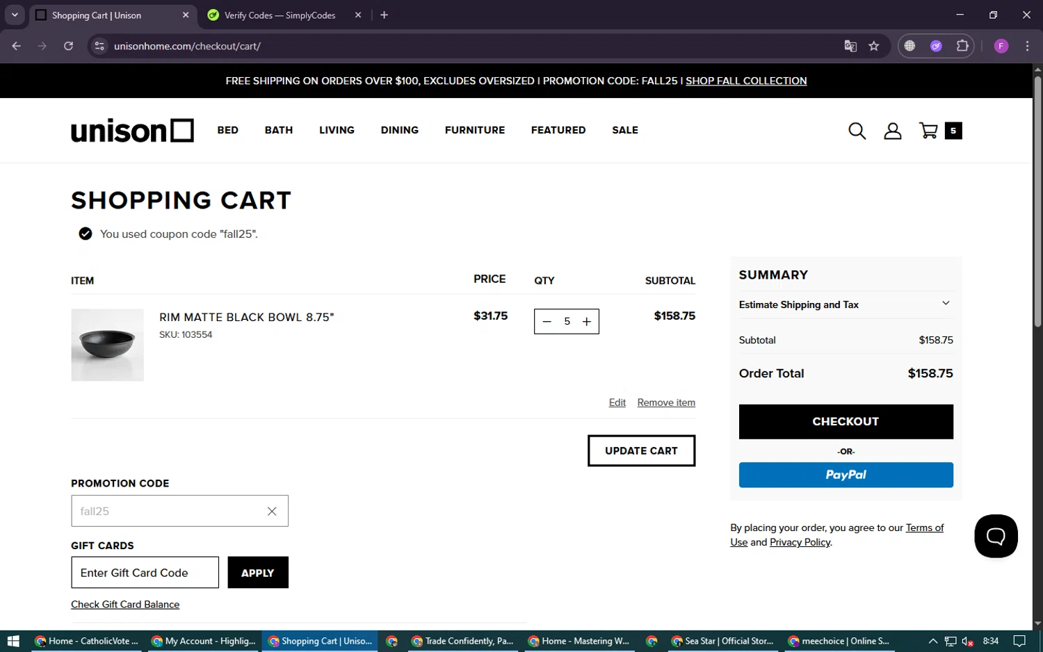 Unison checkout page showing Unison promo code box | Screenshot taken by SimplyCodes community member on Aug 8, 2025