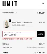 UNITFAMILY10 coupon verification screenshot