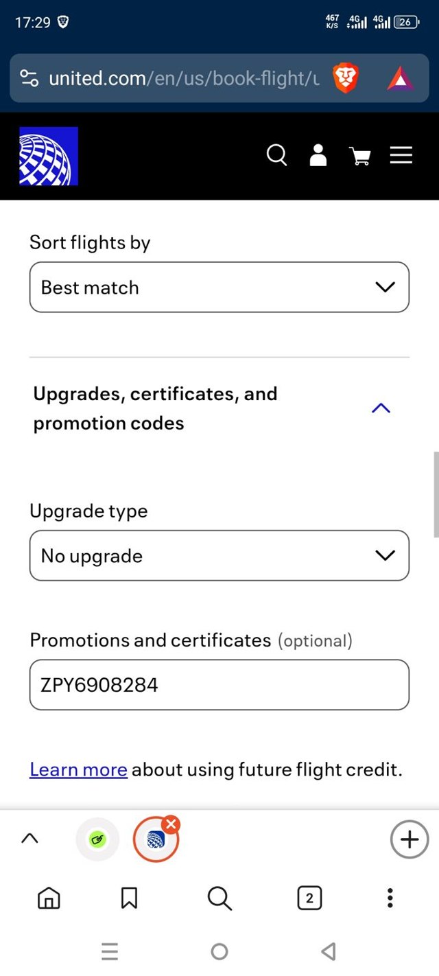United Airlines checkout page showing United Airlines promo code box | Screenshot taken by SimplyCodes community member on Sep 6, 2025
