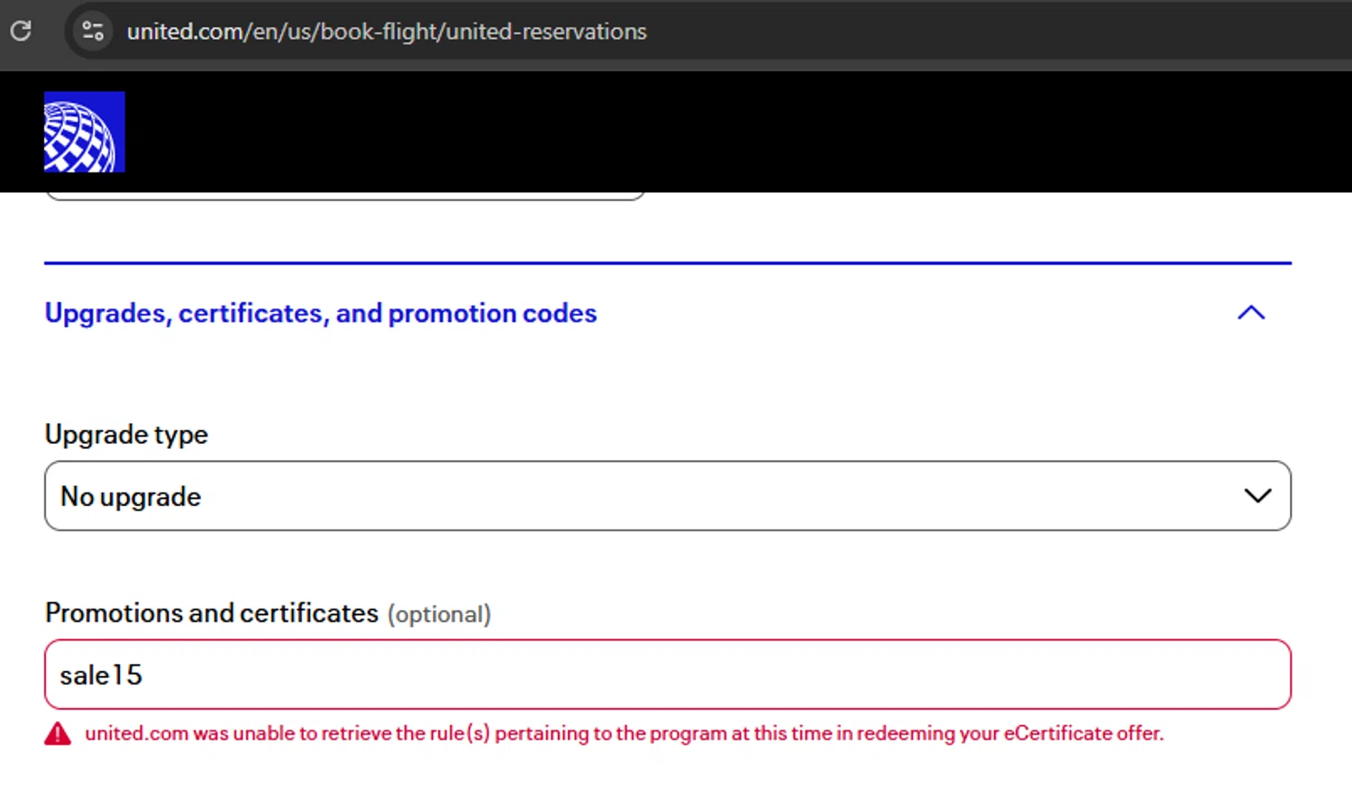 Verification screenshot for 15% Off Storewide at United Airlines — 31d ago