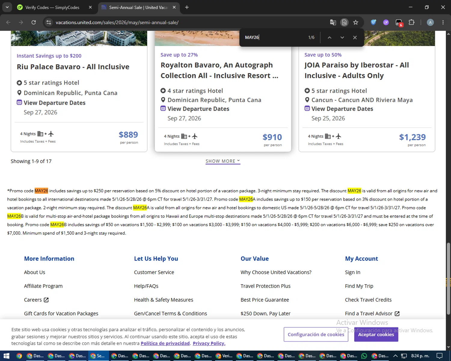 Verification screenshot for 5% Off 3 Night Minimum Stay Required (members Only) at United Airlines — 10d ago