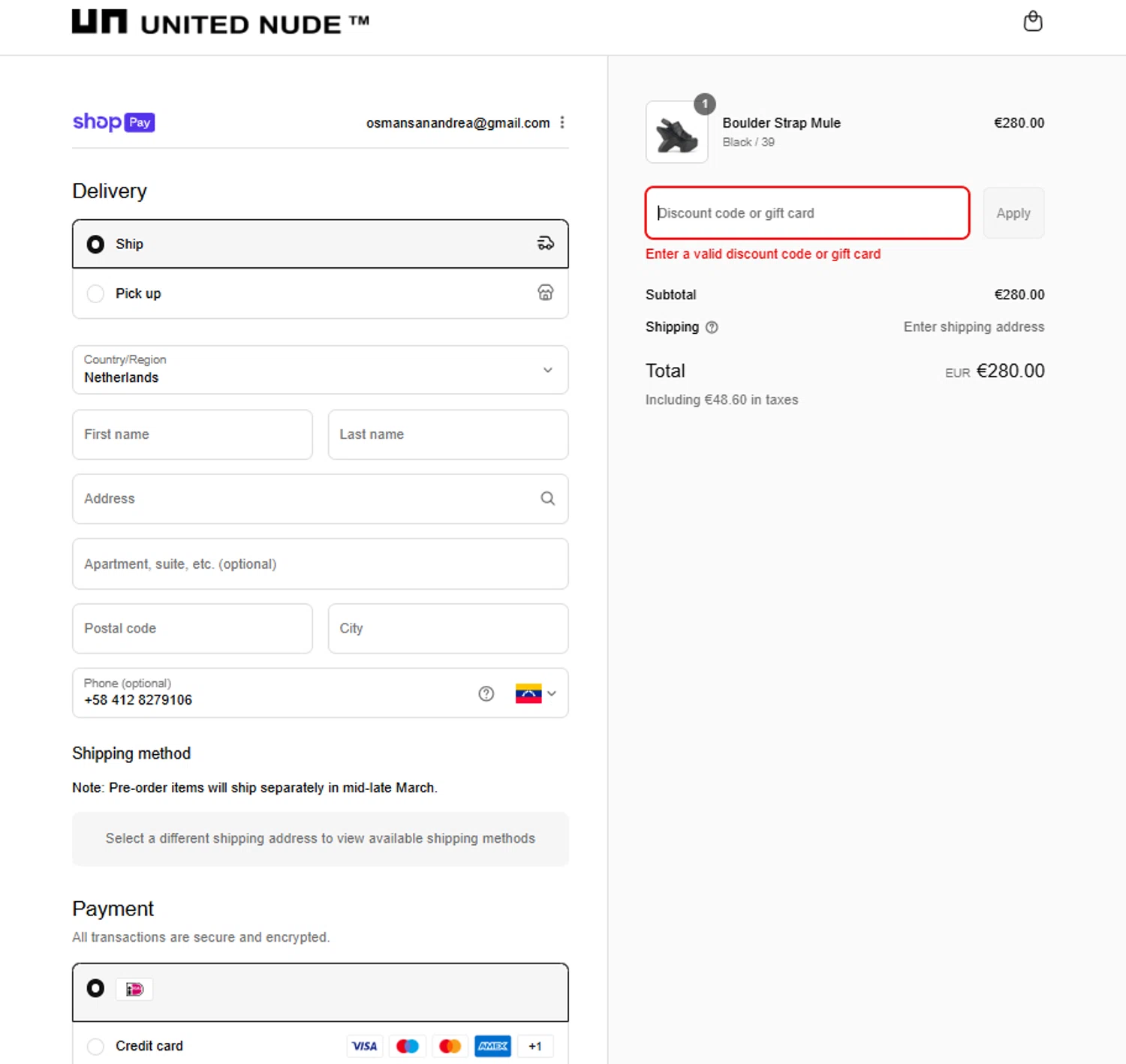 United Nude promo code screenshot showing code ELISE10 applied at United Nude checkout page. Uploaded by SimplyCodes community member Yonaikeryriarte08 on Aug 6, 2025