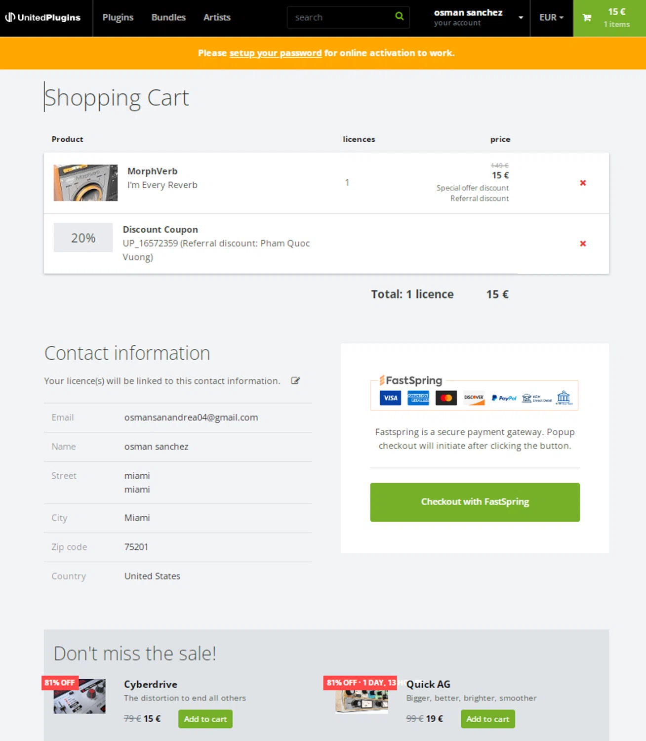 where to use United Plugins promo code box