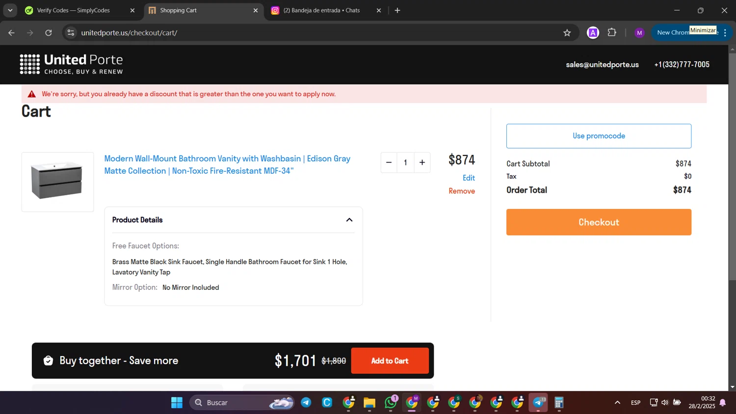UnitedPorte promo code screenshot showing code FLASH applied at UnitedPorte checkout page. Uploaded by SimplyCodes community member jinwoo on Feb 28, 2025