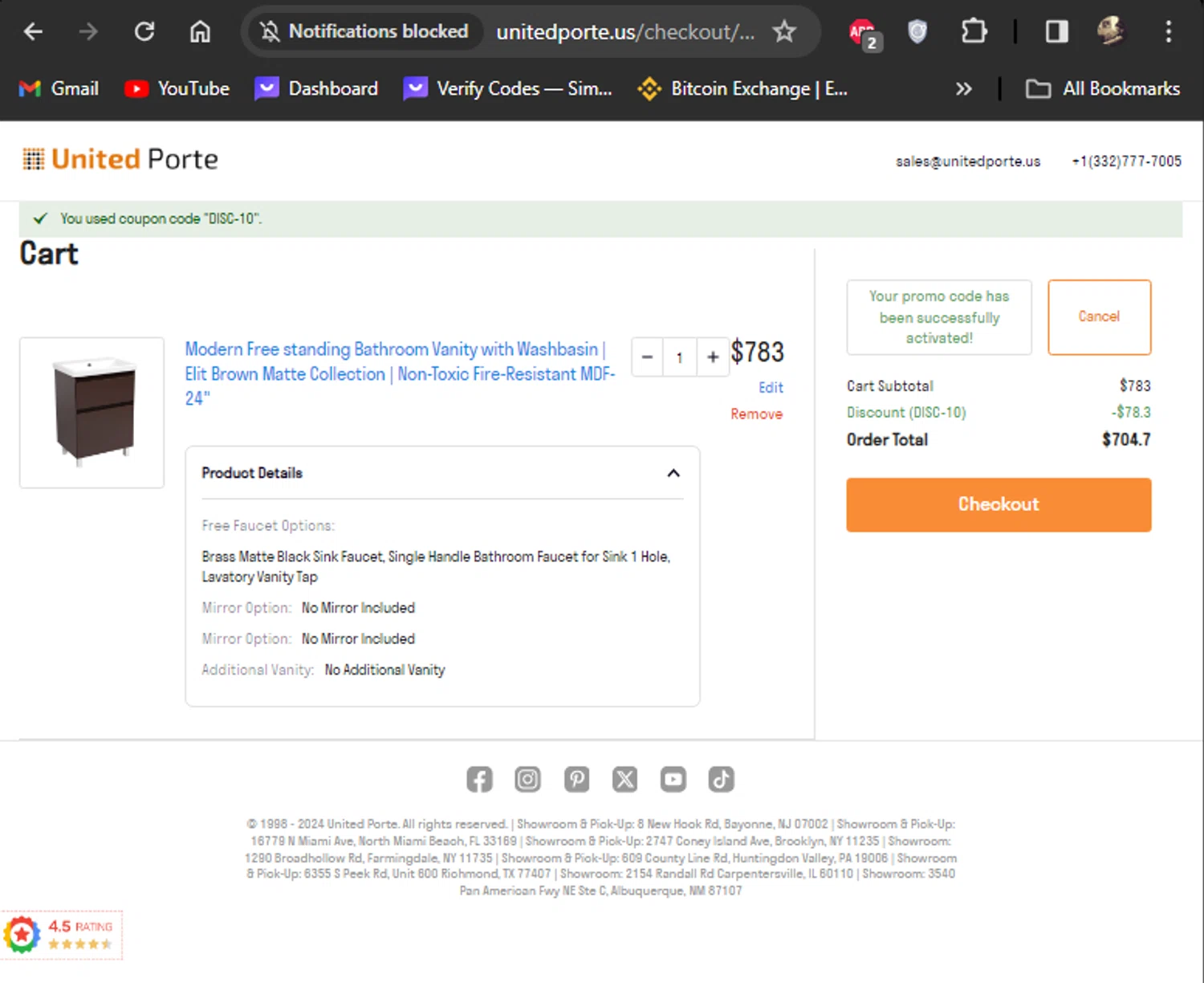 UnitedPorte checkout page showing UnitedPorte promo code box | Screenshot taken by SimplyCodes community member on Mar 10, 2024
