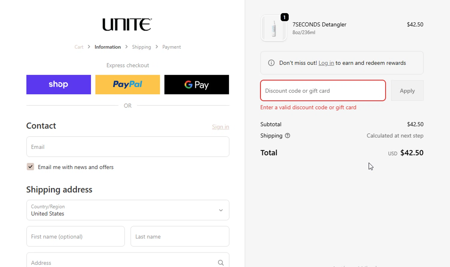 Unite Hair Care coupon code screenshot showing code Destiny20 applied at Unite Hair Care checkout page. Uploaded by SimplyCodes community member WonderW on Feb 14, 2026