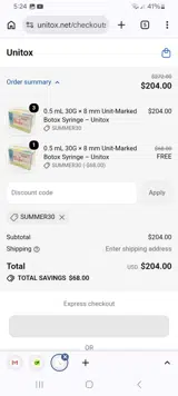 Unitox coupon verification screenshot