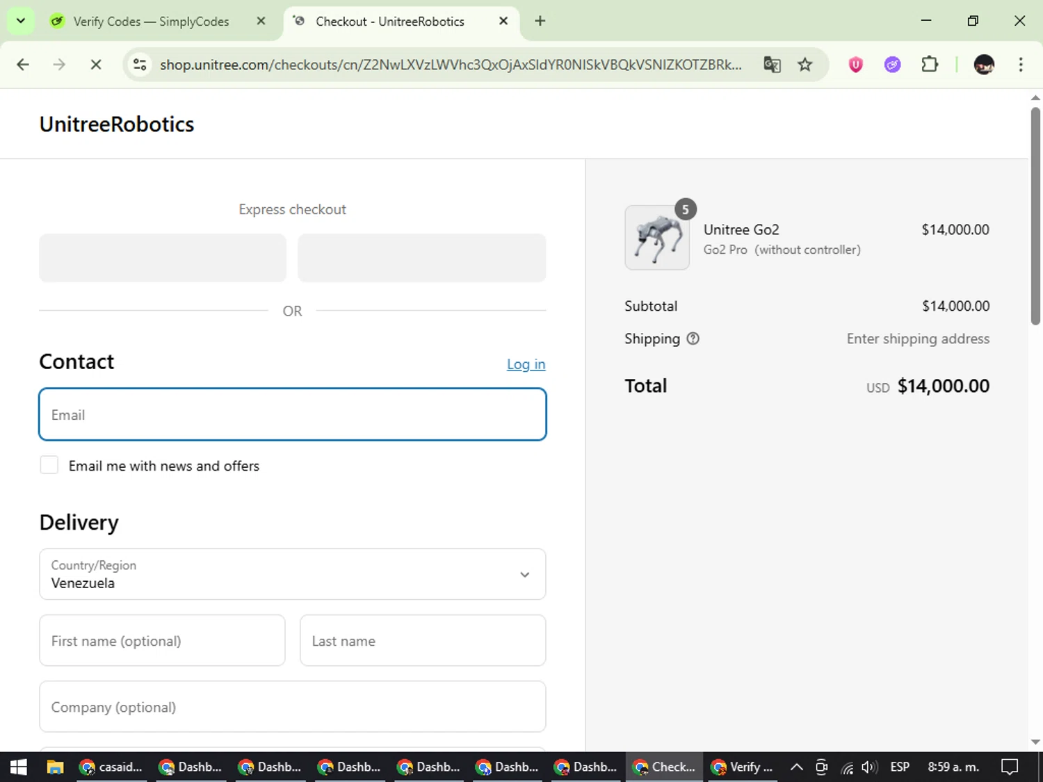 Unitree Robotics promo code screenshot showing code UR5OFF applied at Unitree Robotics checkout page. Uploaded by SimplyCodes community member WonderCurator791 on Jun 4, 2025