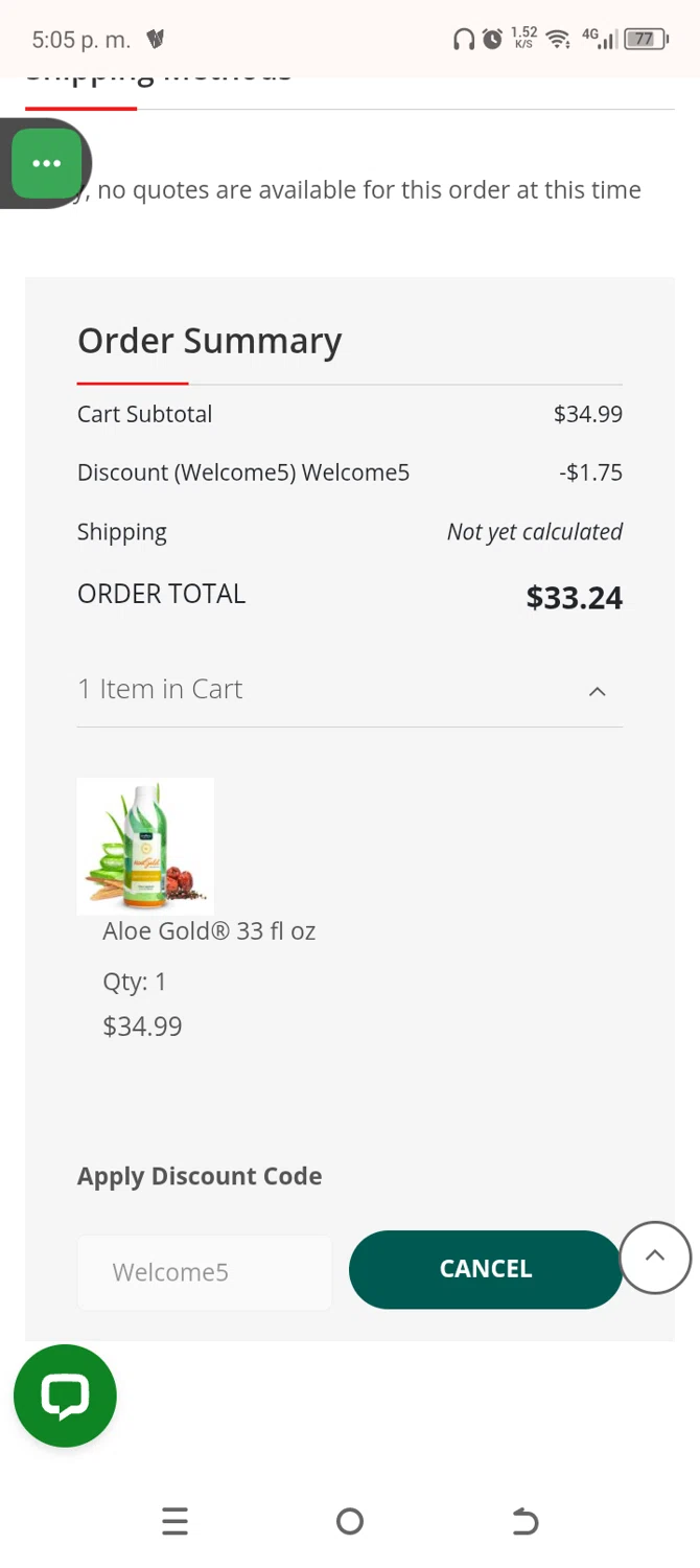 Univera promo code screenshot showing code Welcome5 applied at Univera checkout page. Uploaded by SimplyCodes community member VillaloboY on May 16, 2025