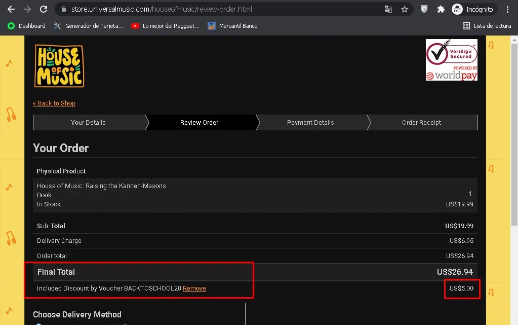 Universal Music checkout page showing Universal Music promo code box | Screenshot taken by SimplyCodes community member on Aug 23, 2021