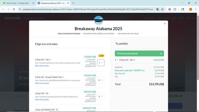 Universe checkout page showing Universe promo code box | Screenshot taken by SimplyCodes community member on Jul 25, 2025