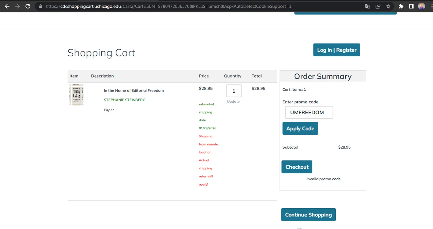 University of Michigan promo code screenshot showing code UMFREEDOM applied at University of Michigan checkout page. Uploaded by SimplyCodes community member HUNTER1406 on Jan 9, 2026