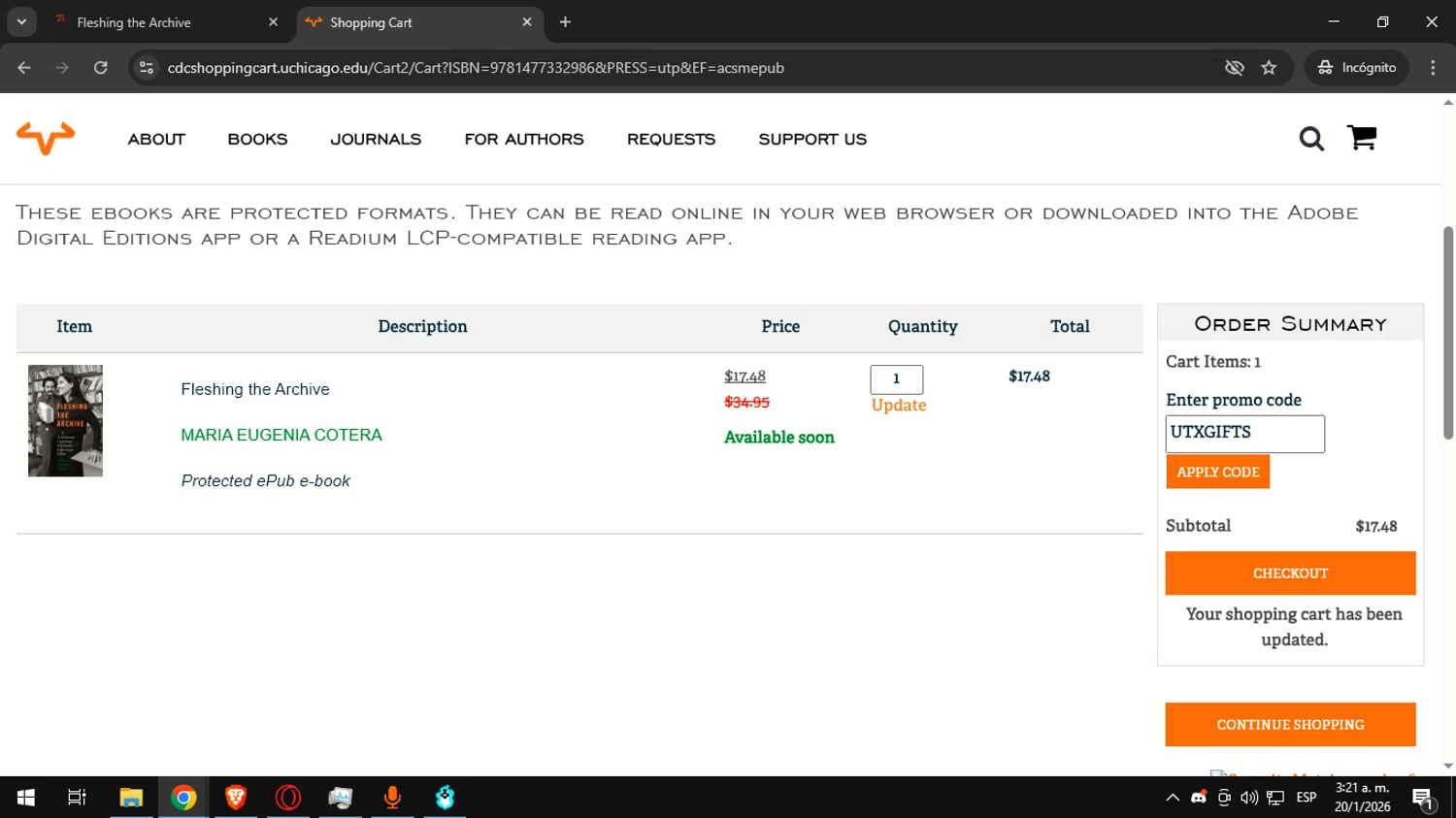 University of Texas at Austin checkout page showing University of Texas at Austin promo code box | Screenshot taken by SimplyCodes community member on Jan 20, 2026