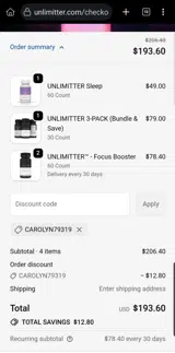 CAROLYN79319 coupon verification screenshot