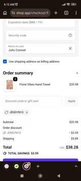 jensyn10 coupon verification screenshot