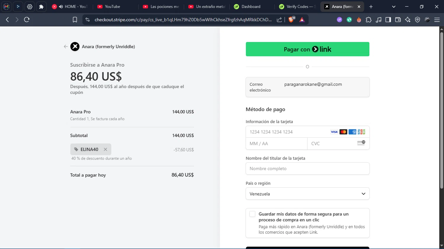 Unriddle promo code screenshot showing code ELINA40 applied at Unriddle checkout page. Uploaded by SimplyCodes community member Charlote on Jun 15, 2025