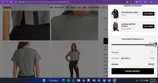 UNRL checkout page showing UNRL discount code box | Screenshot taken by SimplyCodes community member on Sep 6, 2025