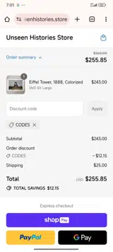 CODES coupon verification screenshot