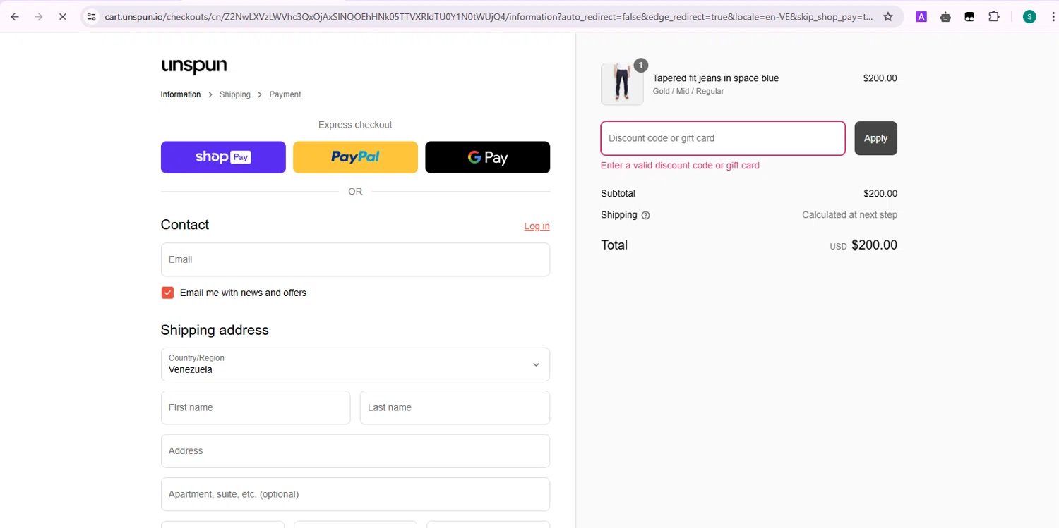 Unspun promo code screenshot showing code GOODONYOU applied at Unspun checkout page. Uploaded by SimplyCodes community member Samu10 on Apr 25, 2025