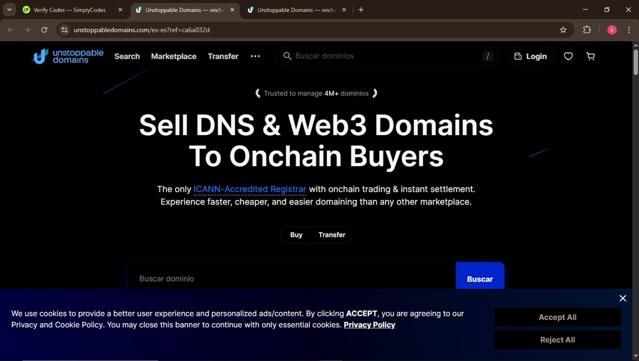 Unstoppable Domains checkout page showing Unstoppable Domains promo code box | Screenshot taken by SimplyCodes community member on Apr 17, 2025