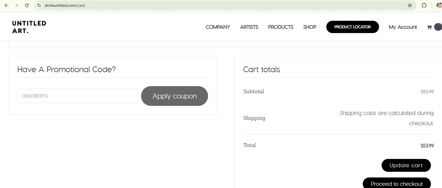 Untitled Art checkout page showing Untitled Art promo code box | Screenshot taken by SimplyCodes community member on Jan 30, 2025