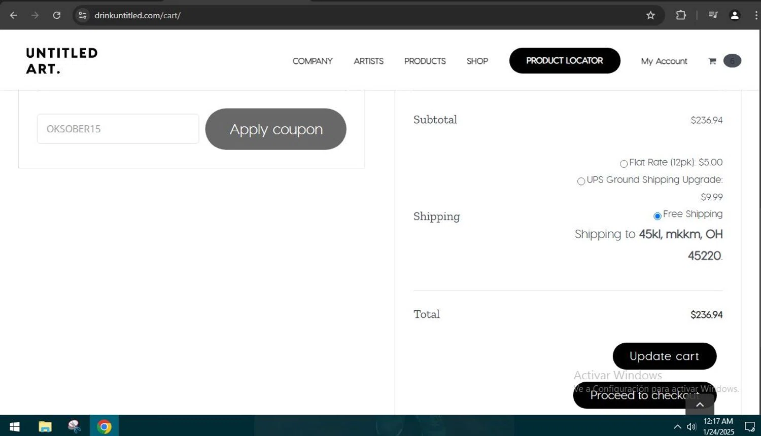 Untitled Art checkout page showing Untitled Art promo code box | Screenshot taken by SimplyCodes community member on Jan 24, 2025