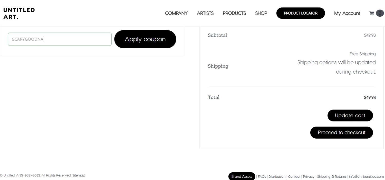 Untitled Art checkout page showing Untitled Art promo code box | Screenshot taken by SimplyCodes community member on Jan 18, 2025
