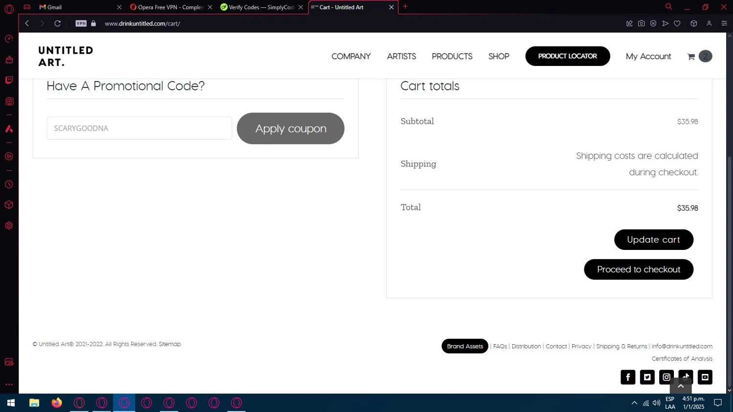 Untitled Art checkout page showing Untitled Art promo code box | Screenshot taken by SimplyCodes community member on Jan 1, 2025