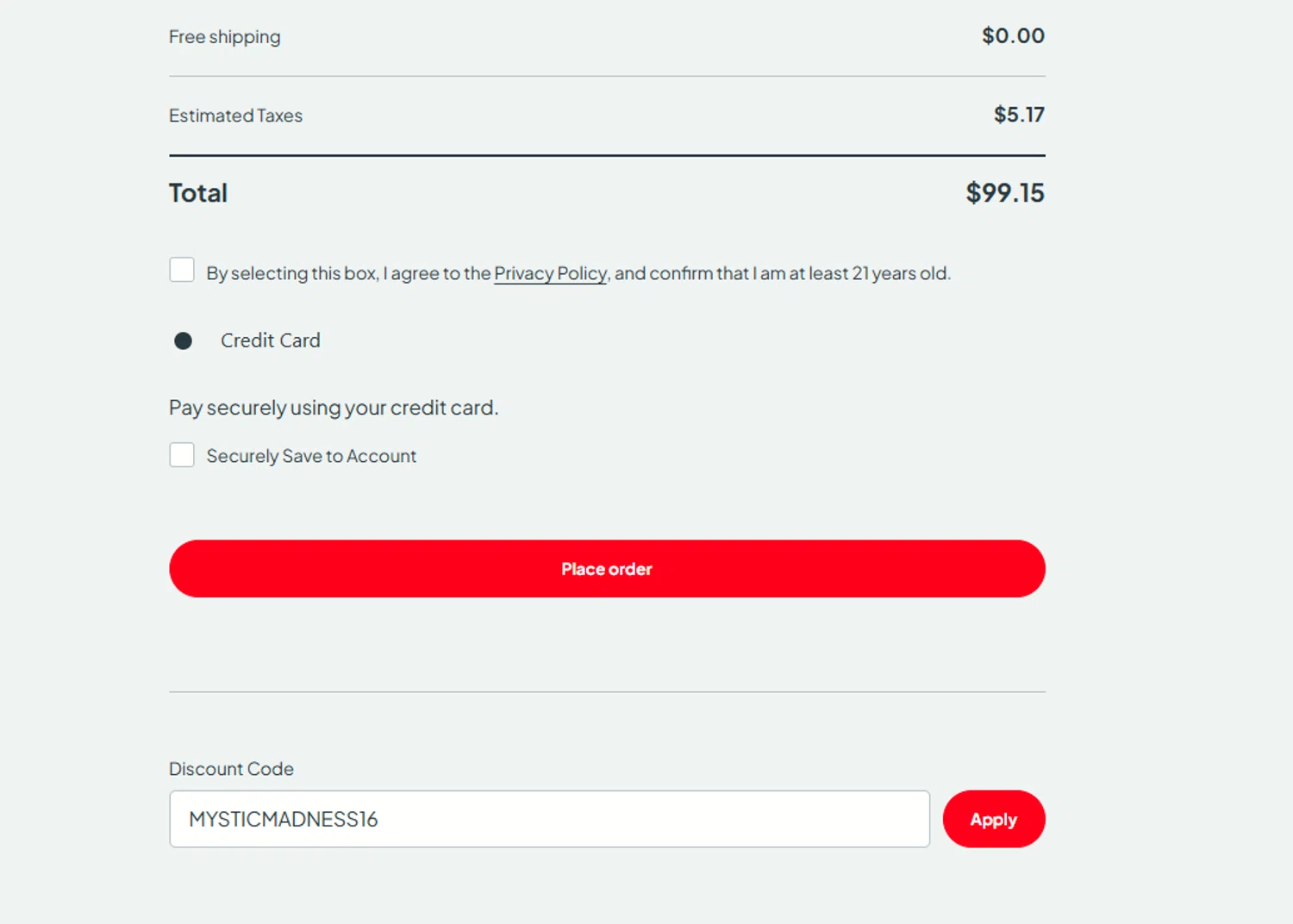 Untitled Art promo code screenshot showing code MYSTICMADNESS16 applied at Untitled Art checkout page. Uploaded by SimplyCodes community member a2d2c2d211 on May 16, 2025