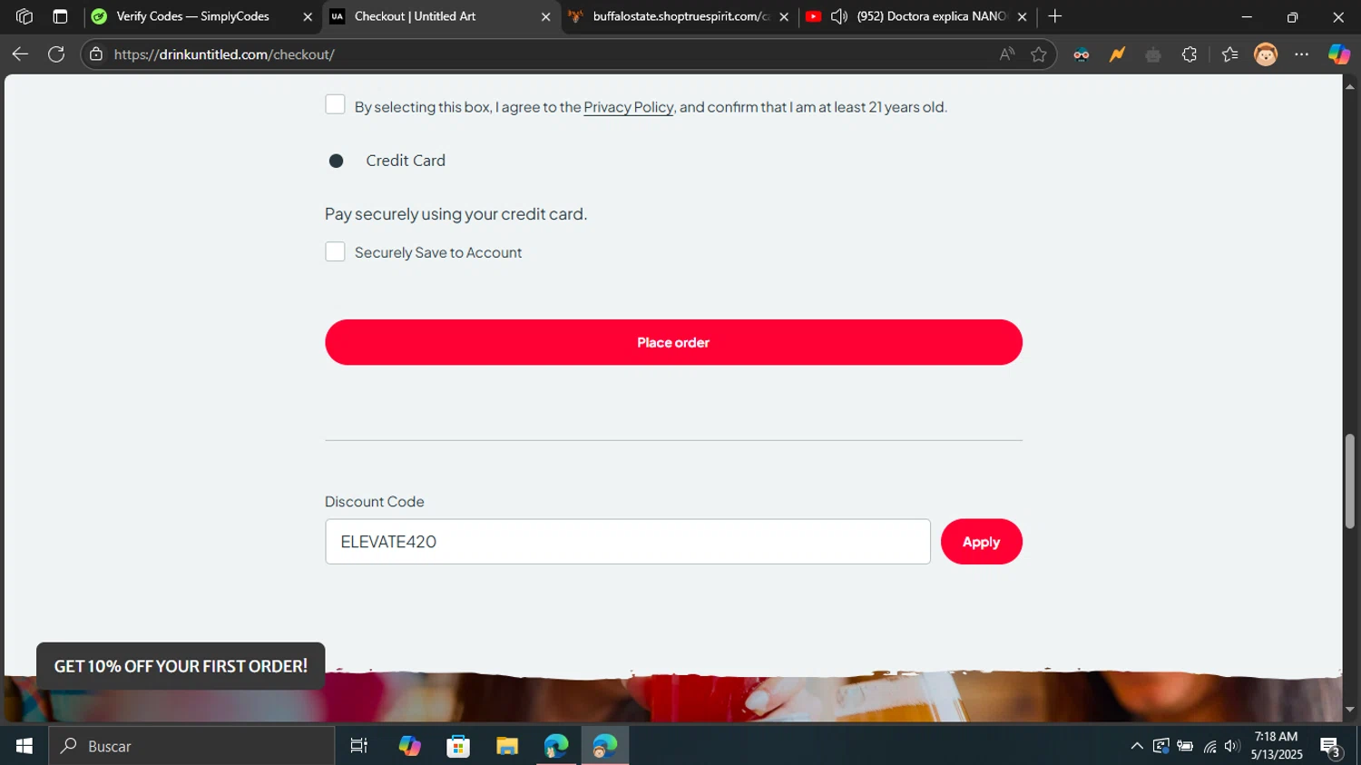 Untitled Art promo code screenshot showing code ELEVATE420 applied at Untitled Art checkout page. Uploaded by SimplyCodes community member Blackleg_Sanji on May 13, 2025