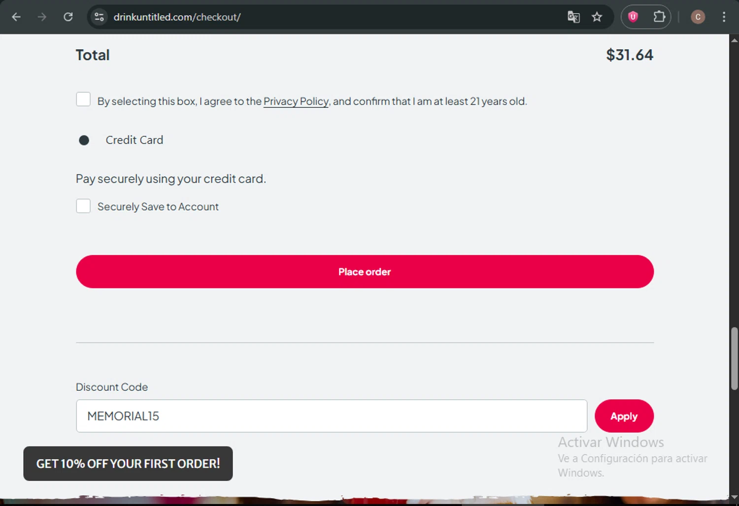 Untitled Art promo code screenshot showing code MEMORIAL15 applied at Untitled Art checkout page. Uploaded by SimplyCodes community member SwiftCaptain4127 on Jun 7, 2025