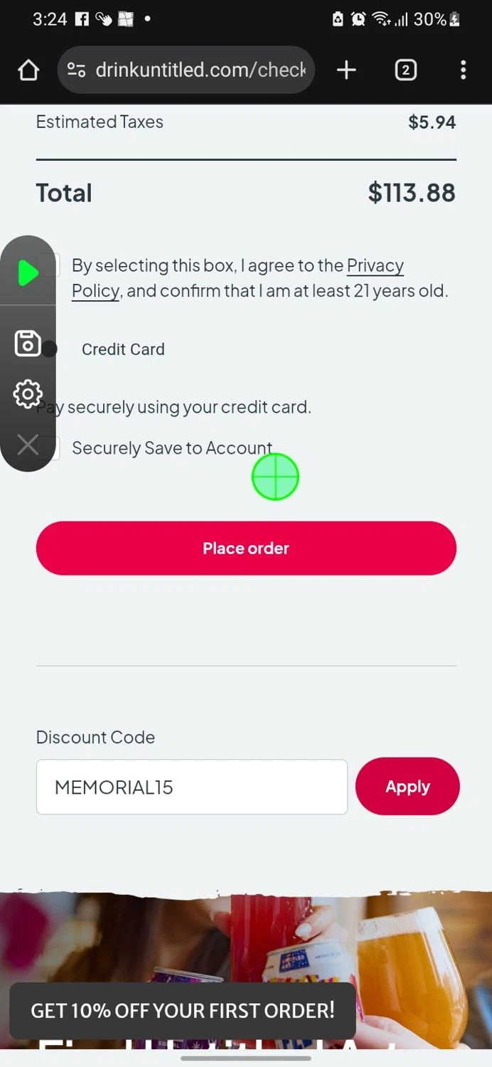 Untitled Art promo code screenshot showing code MEMORIAL15 applied at Untitled Art checkout page. Uploaded by SimplyCodes community member miguelcrast on Jun 7, 2025