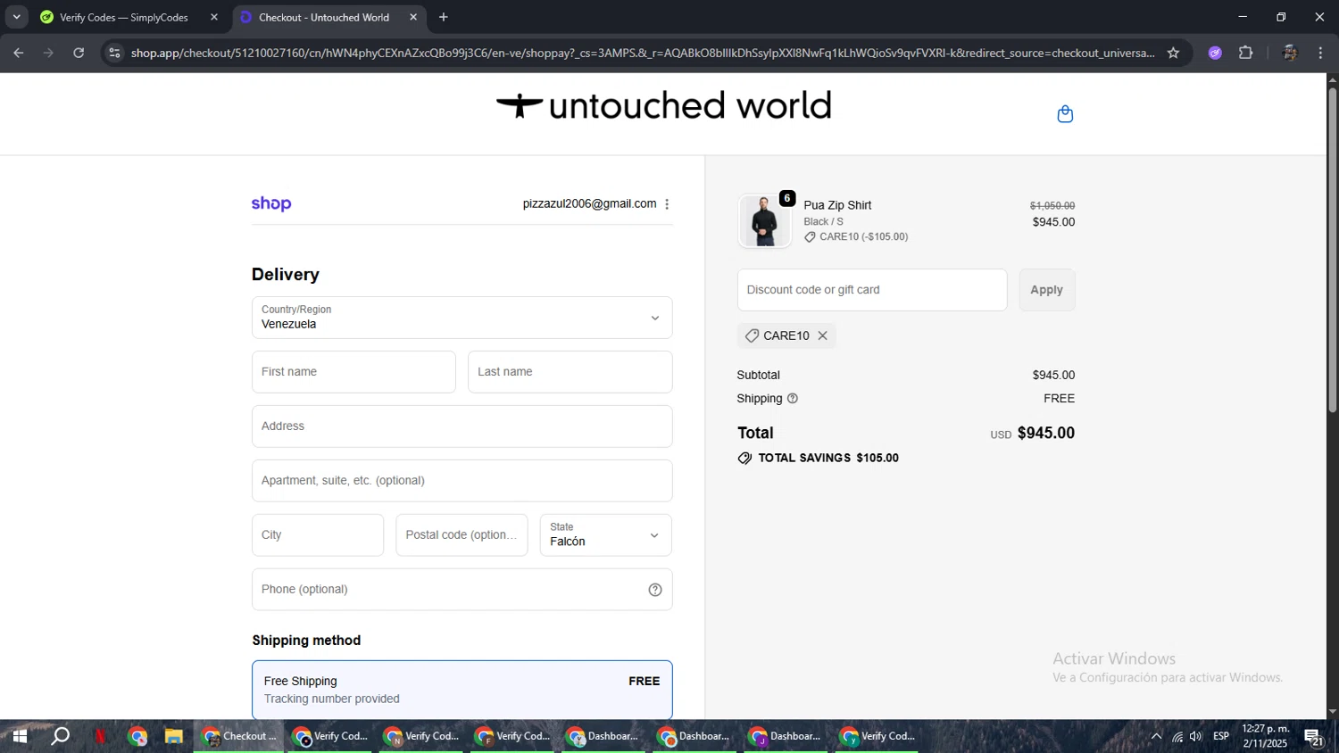 Untouched World promo code screenshot showing code Care10 applied at Untouched World checkout page. Uploaded by SimplyCodes community member xxdddd on Nov 2, 2025