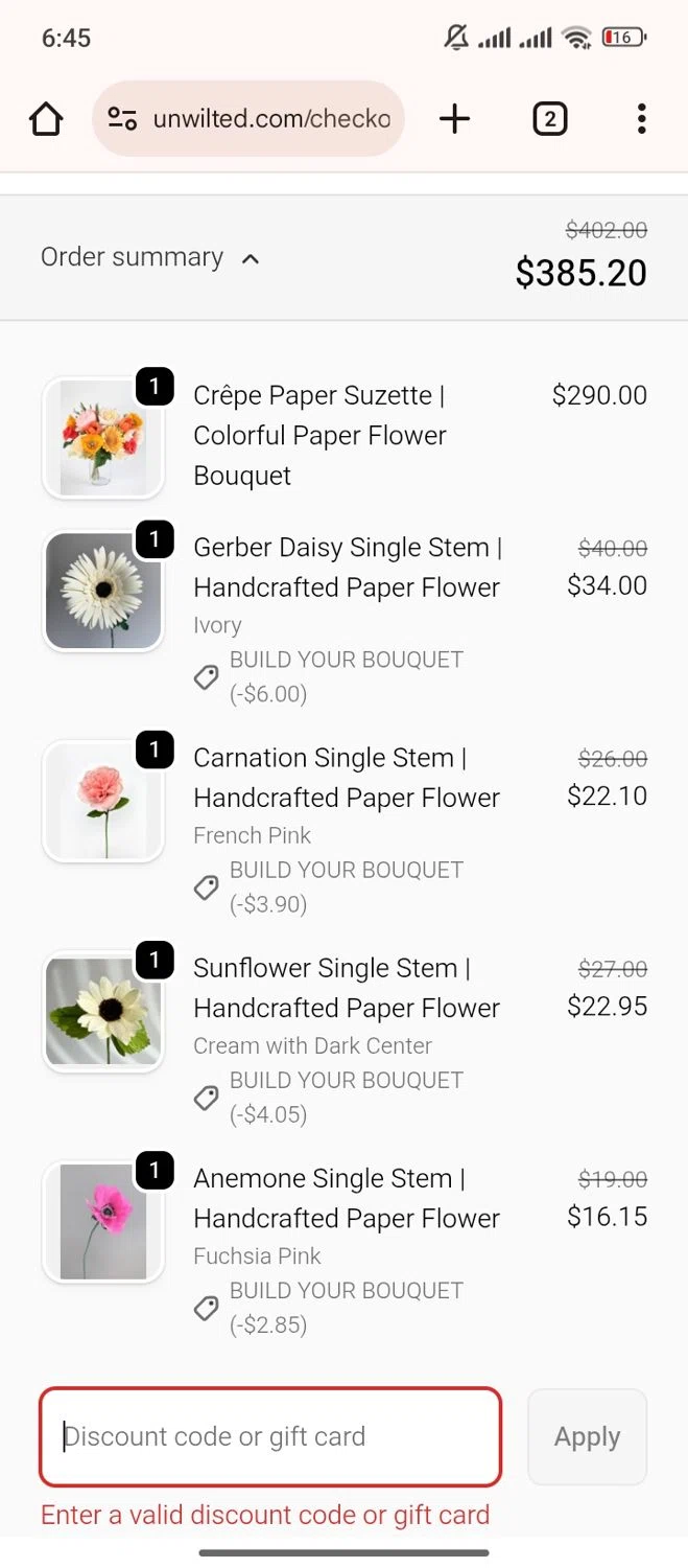 Unwilted promo code screenshot showing code BFCM2025 applied at Unwilted checkout page. Uploaded by SimplyCodes community member ParisSmith on Dec 7, 2025