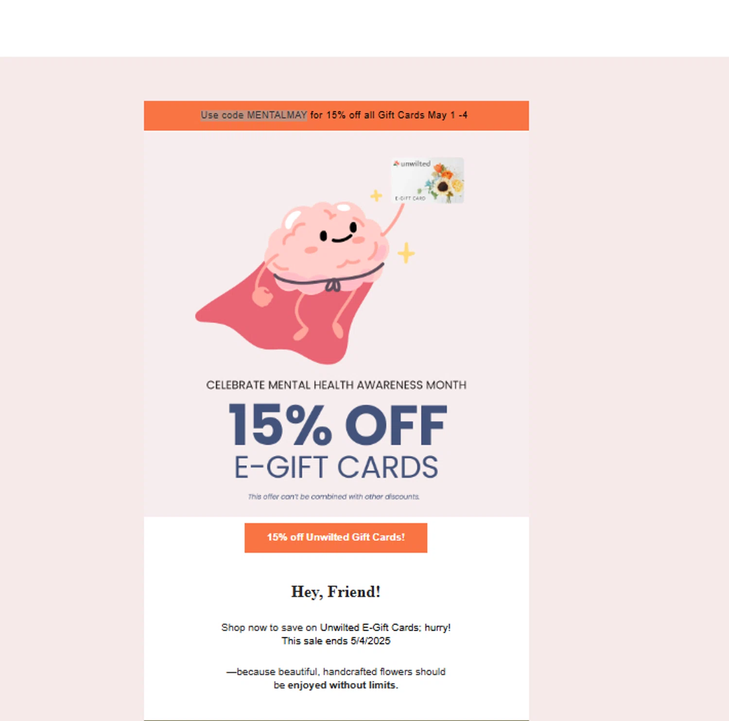 Unwilted promo code screenshot showing code MENTALMAY applied at Unwilted checkout page. Uploaded by SimplyCodes community member Aressss on May 1, 2025