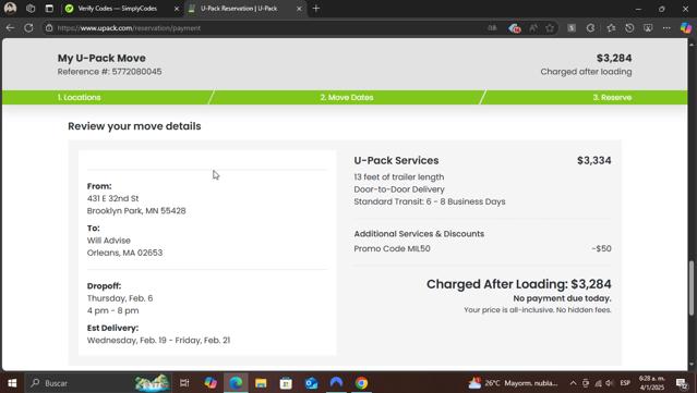 Upack checkout page showing Upack promo code box | Screenshot taken by SimplyCodes community member on Jan 4, 2025