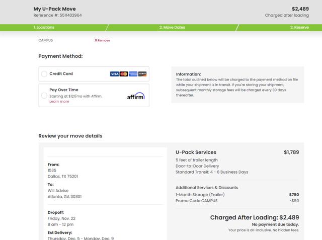 Upack checkout page showing Upack promo code box | Screenshot taken by SimplyCodes community member on Oct 22, 2024