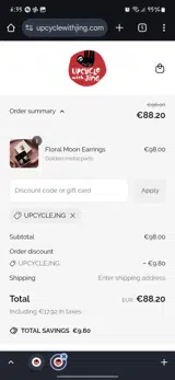 Upcycle with Jing coupon verification screenshot
