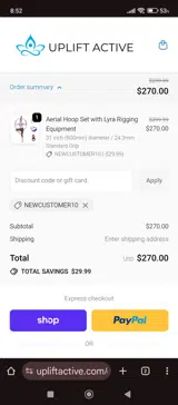 NEWCUSTOMER10 coupon verification screenshot