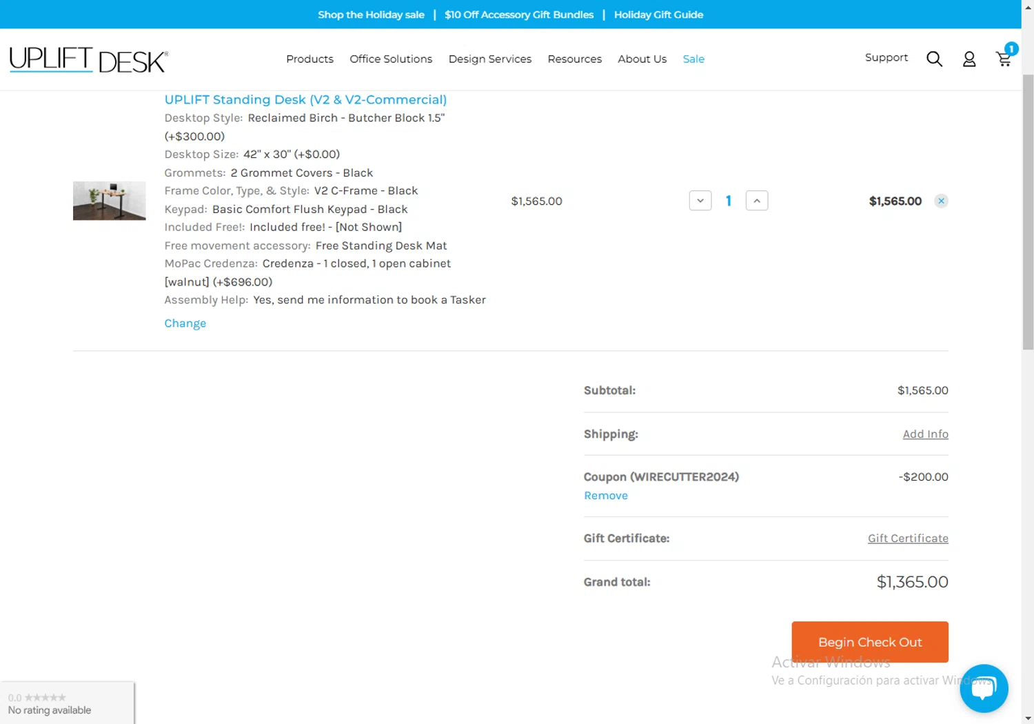 where to use UPLIFT Desk promo code box