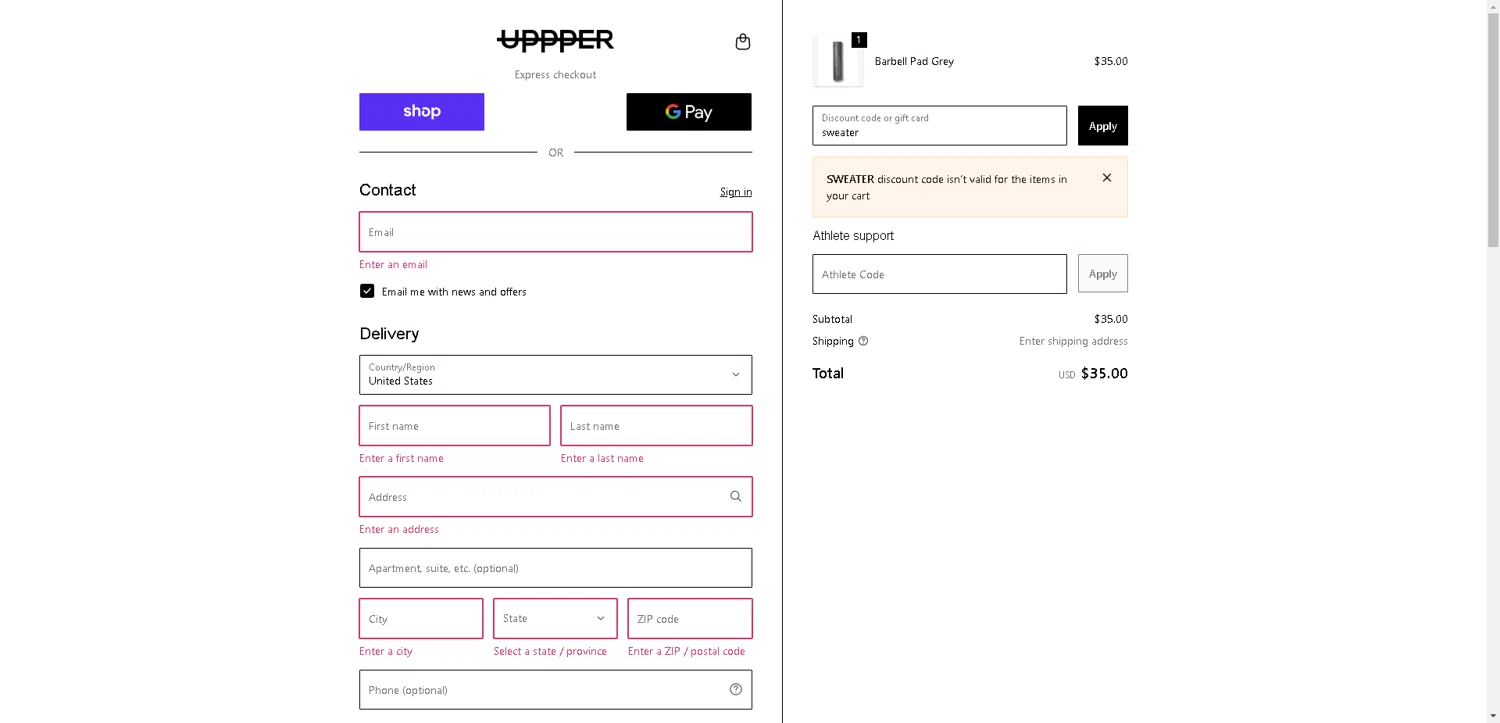 Uppper discount code screenshot showing code sweater applied at Uppper checkout page. Uploaded by SimplyCodes community member ExtraordinaryMaven3628 on Oct 7, 2025