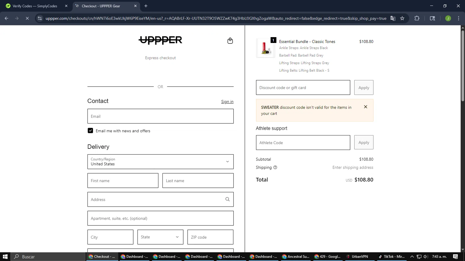 Uppper checkout page showing Uppper discount code box | Screenshot taken by SimplyCodes community member on Jan 17, 2026