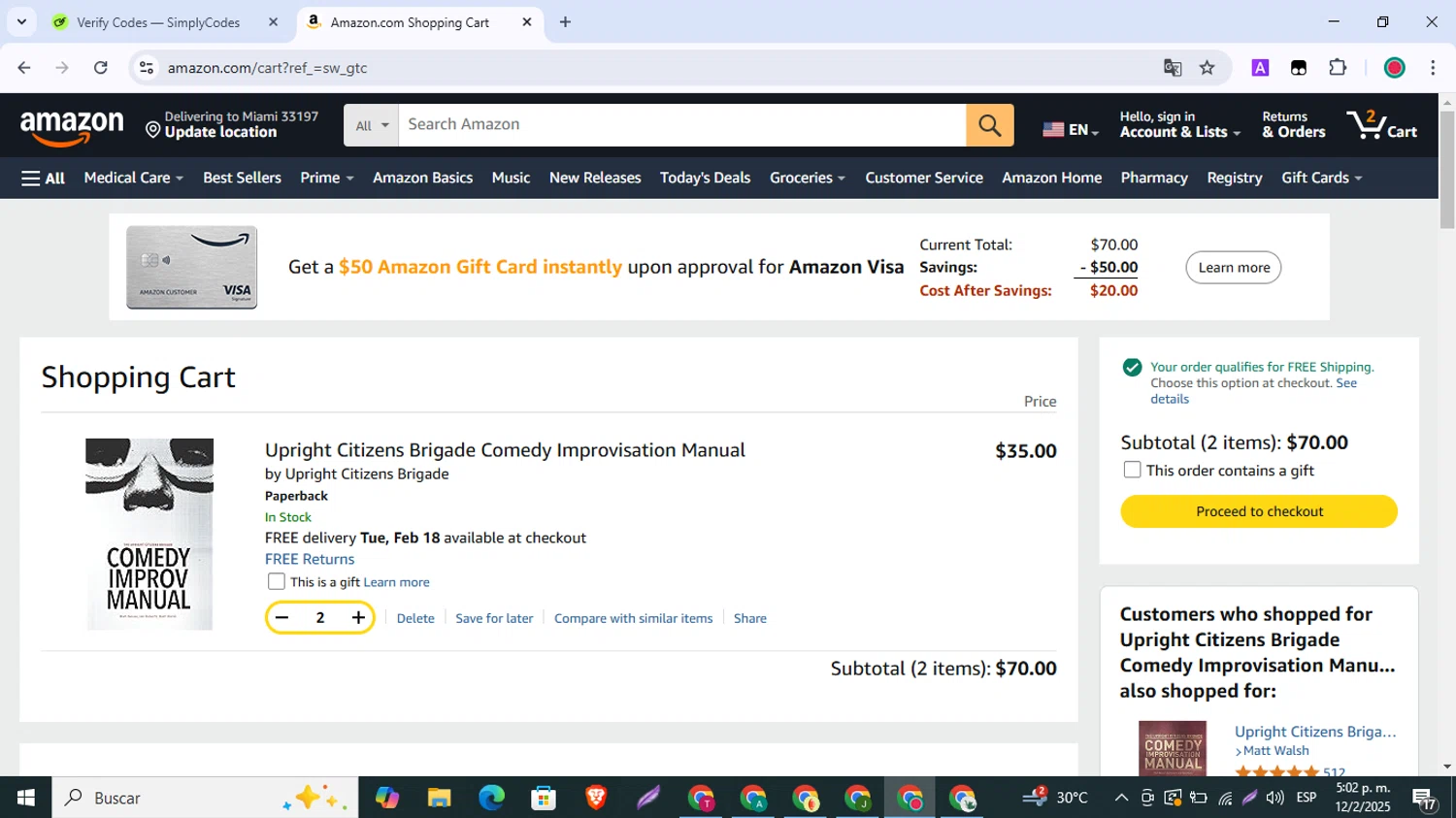 Upright Citizens Brigade checkout page showing Upright Citizens Brigade promo code box | Screenshot taken by SimplyCodes community member on Feb 12, 2025