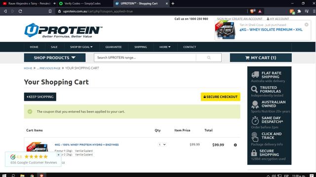 Uprotein checkout page showing Uprotein coupon code box | Screenshot taken by SimplyCodes community member on Feb 23, 2021